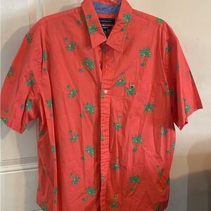 crown & ivy Coral Short-Sleeve Palm Print Button-Down Shirt